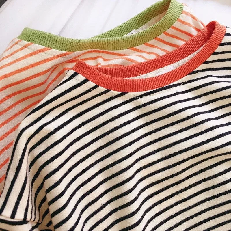 Herbst Frühling 1-5 Jahre Baby Mädchen Jungen Unterhemd Kinder Gestreiftes Langarm-T-Shirt Locker Weich Tägliche Kinder-Oberteil-Kleidung – Detail 5