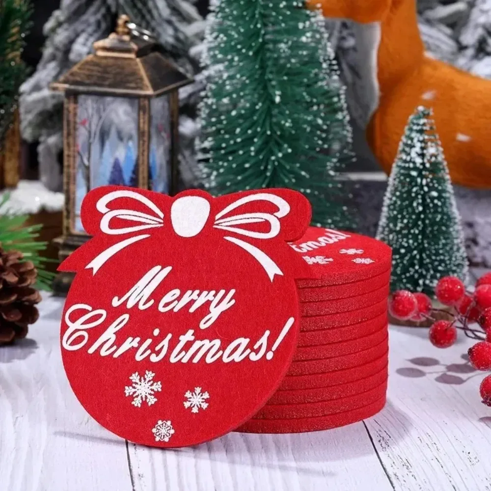 Circular Christmas Coaster Felt Cup Mat Shape of Snowflake Christmas Tree X-mas Party Decoration Table Accessories Pads