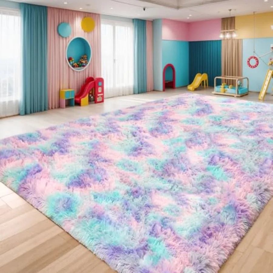 

Large 9x12 Area Rug for Living Room and Bedroom: Soft Plush Shaggy Carpet with AntiSlip Backing Machine Washable Furry Rugs for