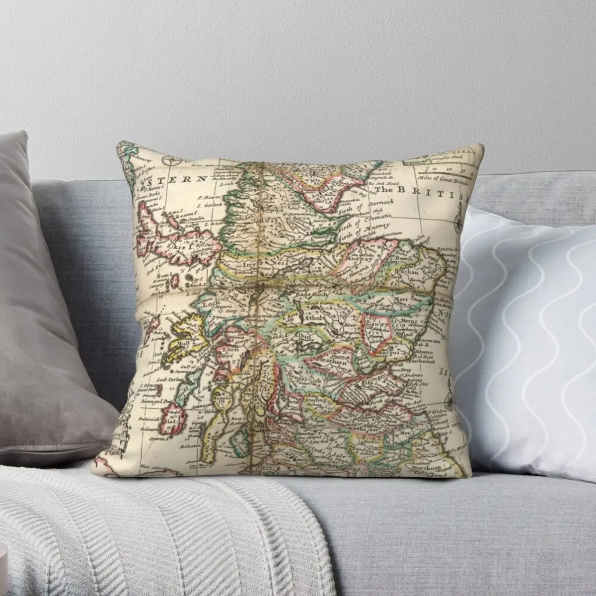 

Map Of Scotland 1718 Square Pillowcase Polyester Linen Velvet Pattern Zip Decorative Home Cushion Cover