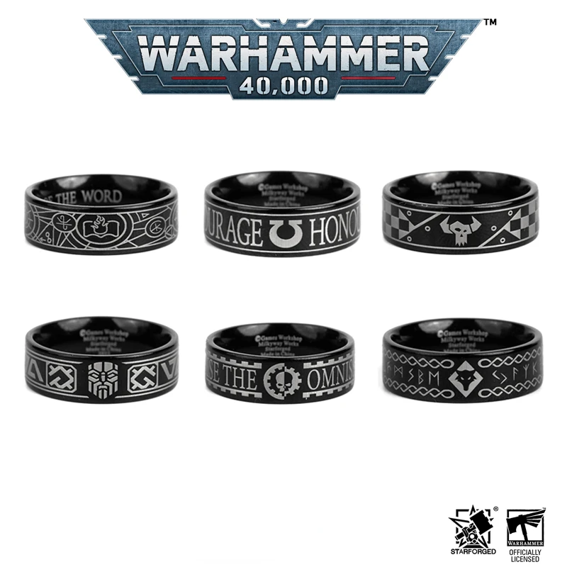 Starforged Star Forged Warhammer 40K Mechanical Shinto Space Wolf Wotan Alliance Titanium Steel Ring