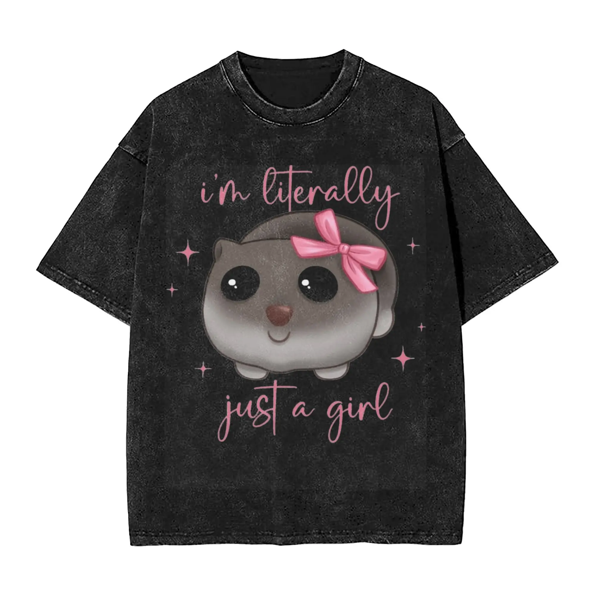 I'm Literally Just A Girl Hamster Meme Washed T Shirt Vintage Harajuku Men Women  Oversize T-Shirts Tee Short Sleeve