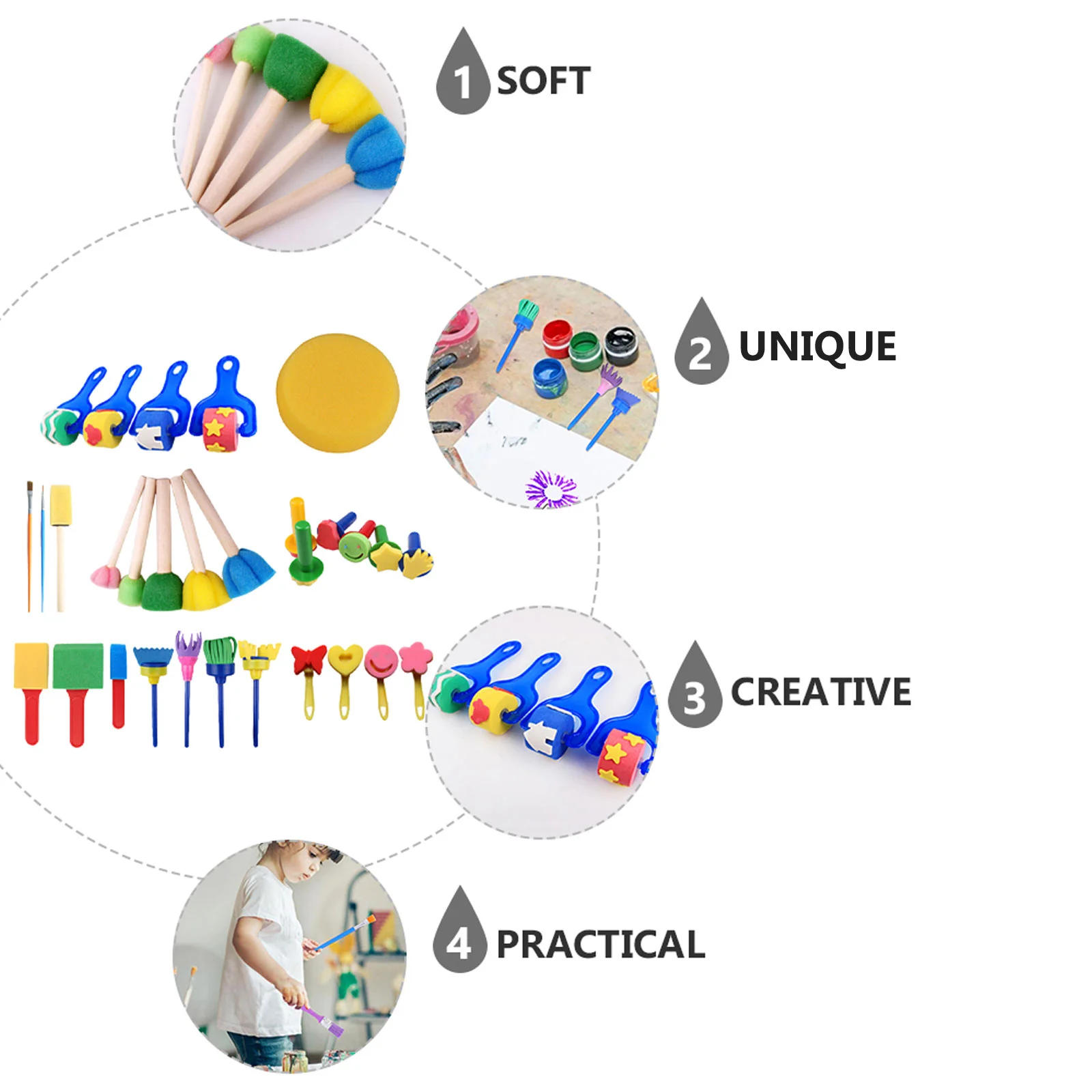 Lot d'éponges à graffiti pour enfant, 30 pièces, outil de dessin, brosse, kit de peinture