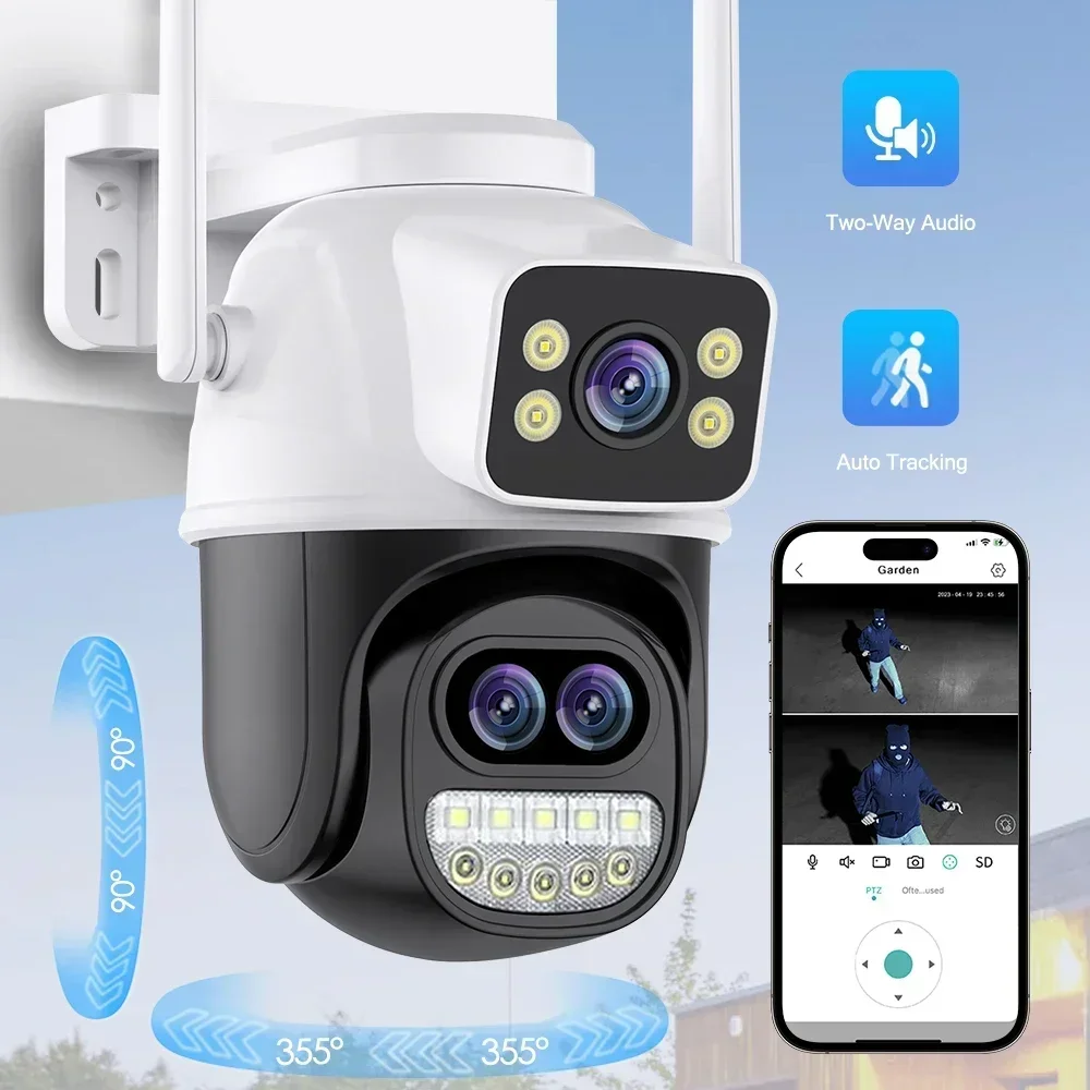 Icsee 6MP WiFi Camera Outdoor 12MP Three Lens Dual Screens 8X Zoom CCTV Video Cam Auto Tracking Security Protection Surveillance