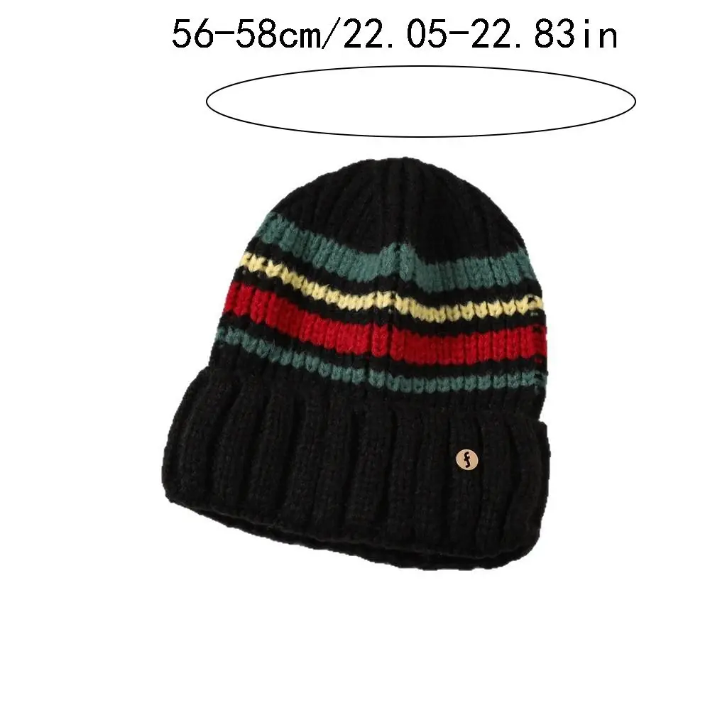 Vintage Striped Knitted Hat Trendy Breathable Casual Wool Hat Coldproof Korean Style Winter Pullover Hat Apparel Accessories