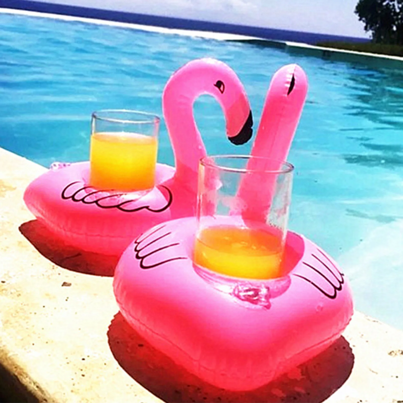 Inflatable Drink Cup Holder PVC Floating Water Coaster Swimming Pool Drink Float Toy Flamingo Lemon Drinkware Tray Party Decor