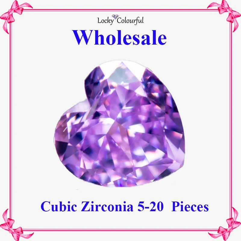 

Cubic Zirconia Wholesale Crushed Ice Cut Heart Shape Fancy Purple Color Charms for Diy Jewelry Making Materials No Certificate