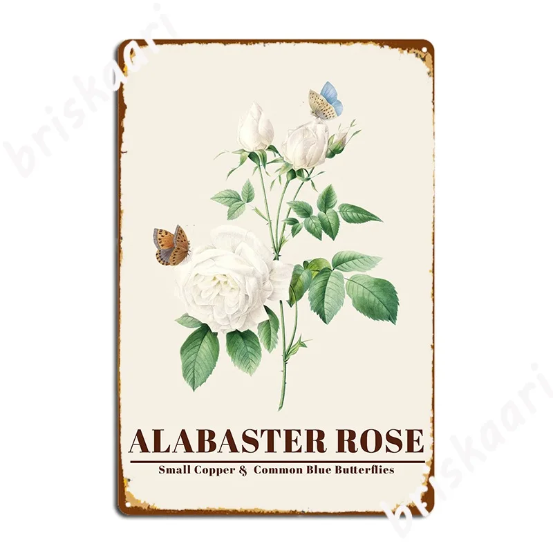 Alabaster Rose And Small Copper And Common Blue Butterflies Metal Sign Plaques Customize Pub Garage Club Tin Sign Posters