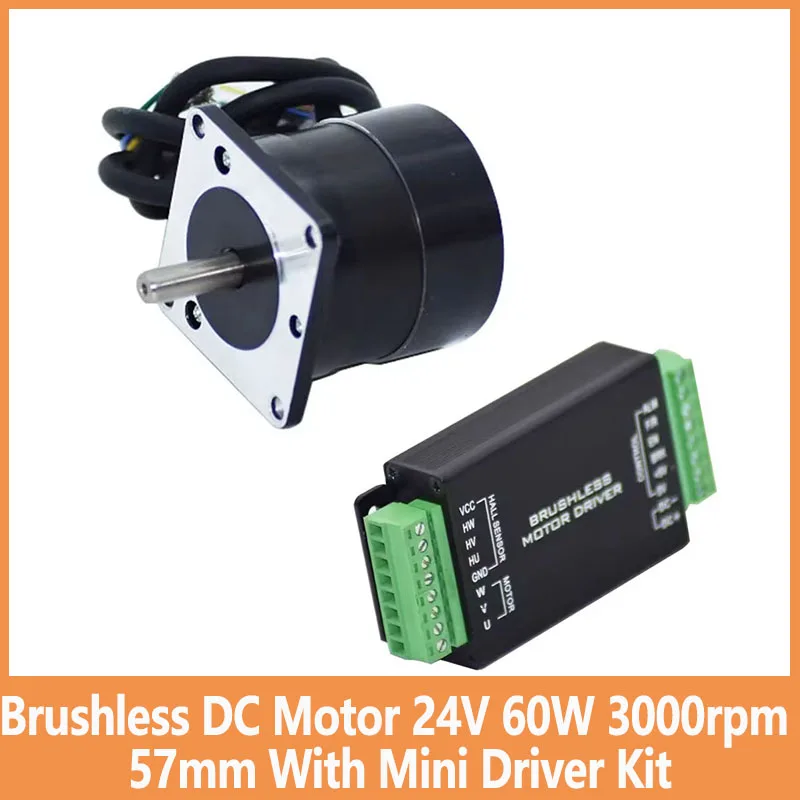 

Brushless DC Motor 24V 60W 3000rpm 57mm Low-power High-speed Brushless Hall DC Motor With Mini Driver Kit