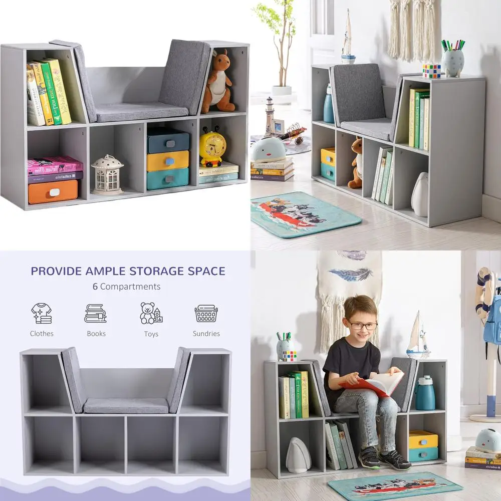 

Многофункциональный серый детский книжный шкаф с уголоком для чтения и подушкой, органайзер для хранения для дома