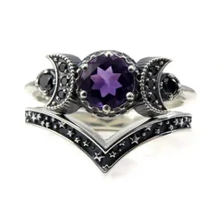 European and American Gothic style inlaid purple zircon dark moon personalized women's ring