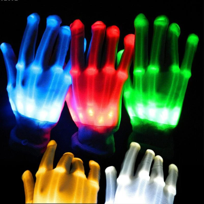 LED Gloves Neon Guantes Glowing Halloween Party Light Props Luminous Flashing Skull Gloves Stage Costume Christmas Supplies