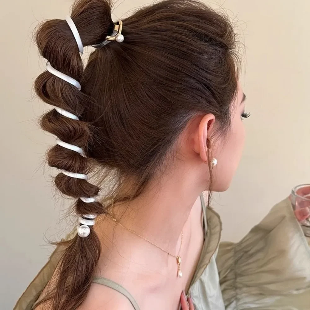 Línea telefónica de plástico, cuerda para el cabello, exquisita trenza de burbujas, peinado, tocado de moda, coleteros elásticos en espiral, estilo japonés