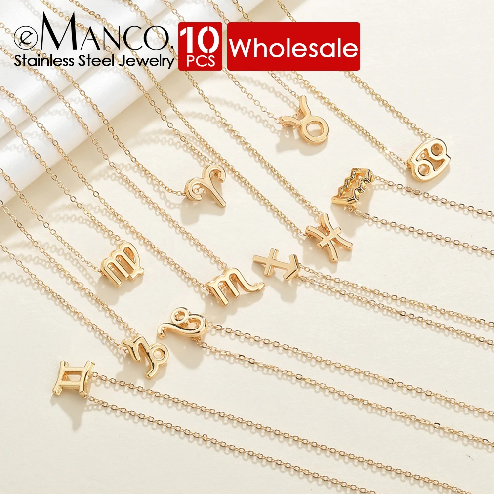 

eManco 10PCS New Men Women 12 Horoscope Zodiac Sign Pendant Necklace Stainless Steel Fashion Jewelry Christmas Gift Wholesale