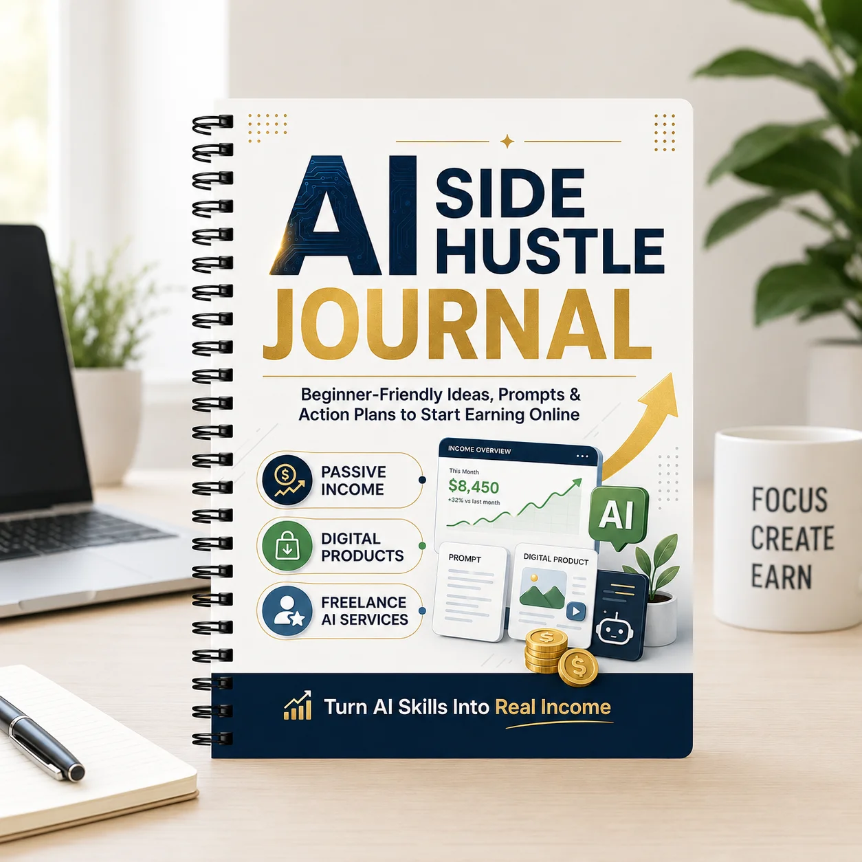 AI Side Hustle Journal – Beginner-Friendly Ideas, Prompts & Action Plans to Start Earning Online Fast