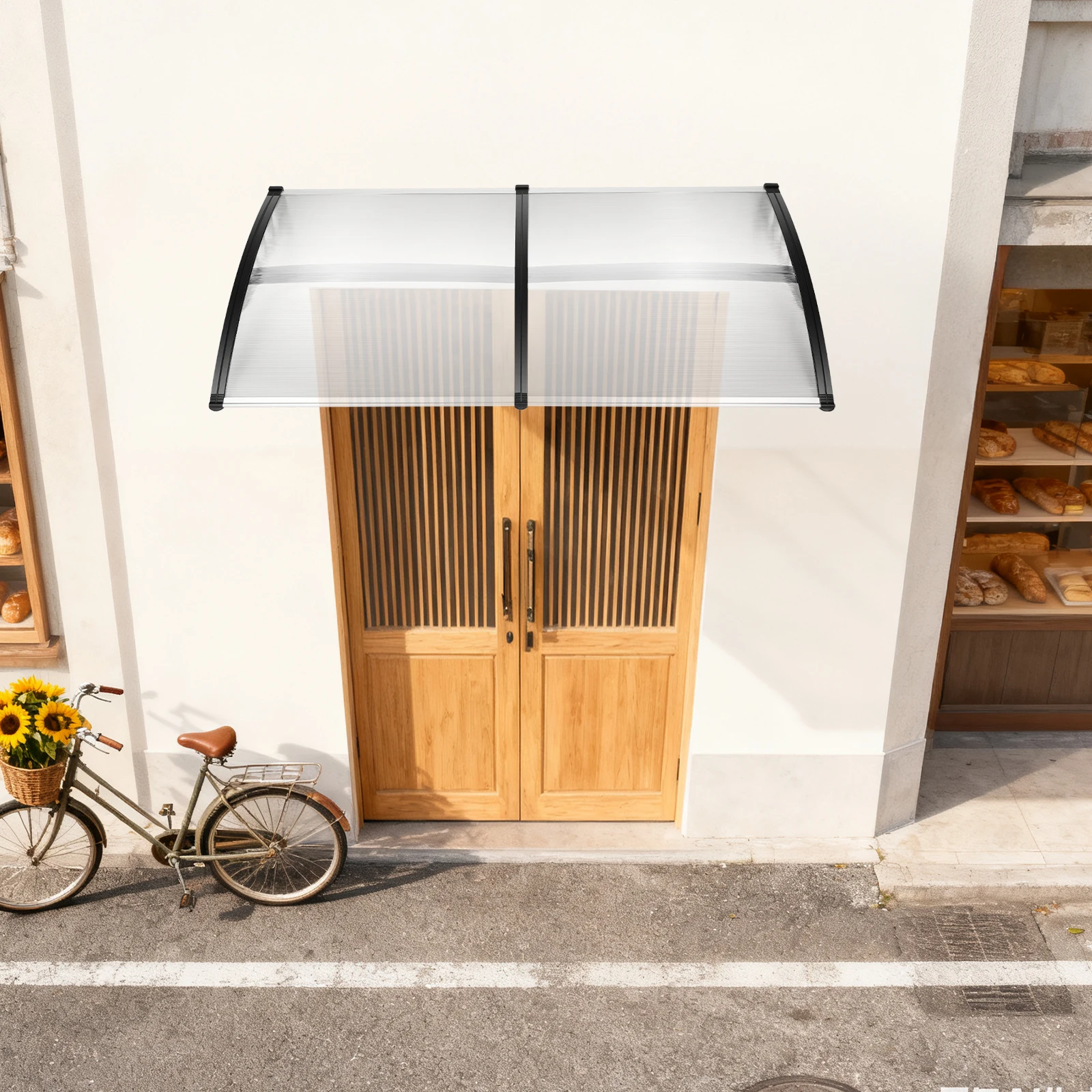 2026 Neu 90x200cm Wandmontierte Bogenförmige Überdachung aus Klarem Polycarbonat PC Moderne Design-Markise Wetterfester Sonnenschutz Regenschutz für Außenterrassen B1 Flammhemmend – Detail 8