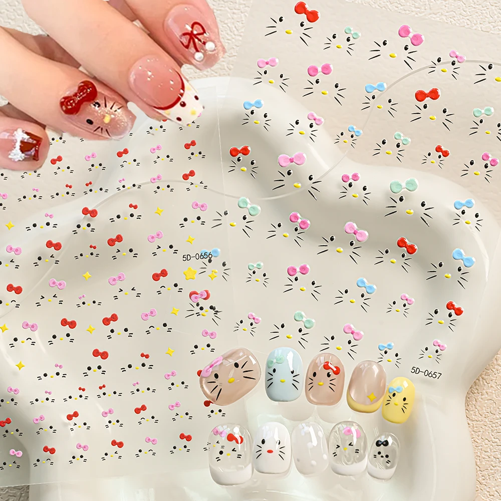 1 pz Kawaii Kitty Cat Face Adesivo per unghie Linee delicate Cartoon Face Expression Decalcomania per unghie autoadesiva Accessori per nail art fai da te