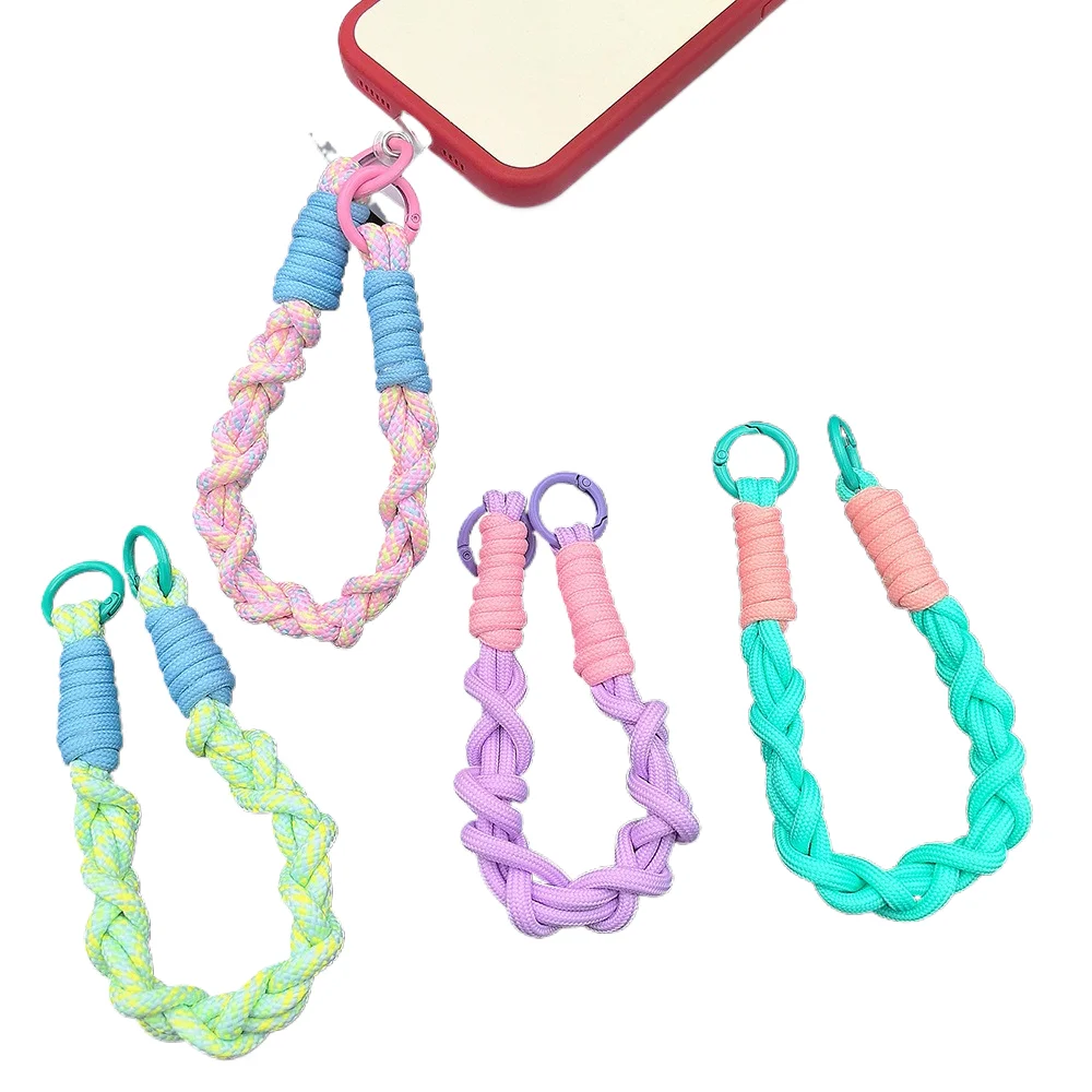 For Phone 16 Wrist Strap Twisted Water Cup Carrying Strap Earphone Hanging Short Rope Hand Woven Keychain Bag Hanging Accessory