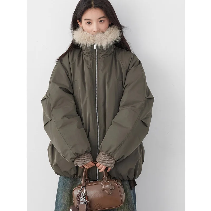 جديد الكورية المرأة أسفل معاطف فو الفراء طوق فضفاض عادية مقنع 90 بطة بيضاء أسفل الإناث أسفل سترة الخريف الشتاء
