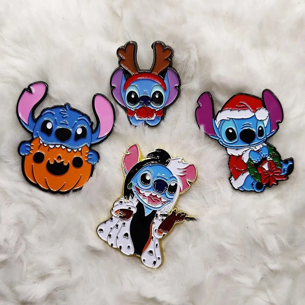 Disney Lilo & Stitch Halloween Brooch Decoration Anime Cute Cartoon Stitch Metal Badge Alloy Drip Oil Clothing Bag Accessories