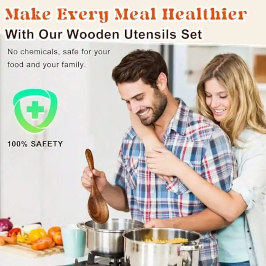 

Acacia Wood Cooking Utensils Set 4Pcs Nonstick Pan Safe Wooden Spoons Spatula For Stirring Mixing Baking