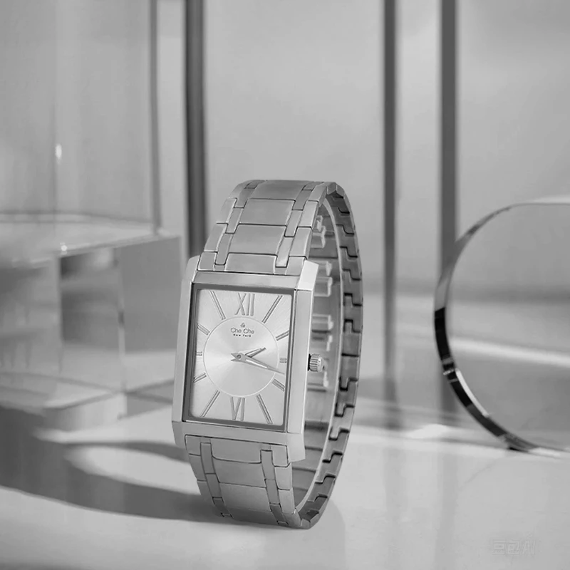 Che Che Square Couple Watches Stainless Steel Band Fashion Date Calendar Male Reloj Hombre Waterproof Quartz Watch For Man Women