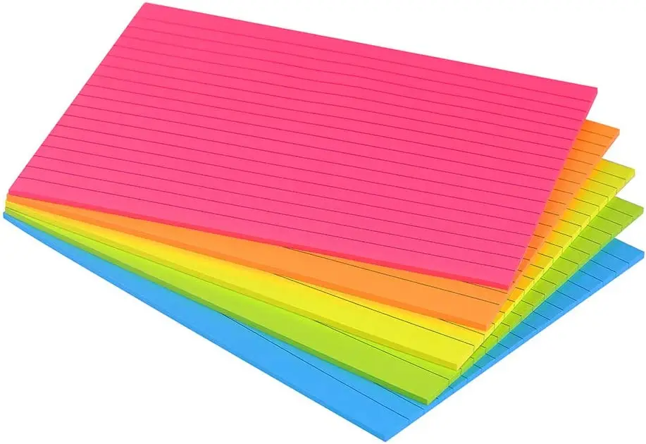 Lined Sticky Notes 3x5/4x6/6X8 in Bright Ruled Post Stickies Colorful Super Sticking Power Memo Pads Its Strong Adhesive, 5 Pads