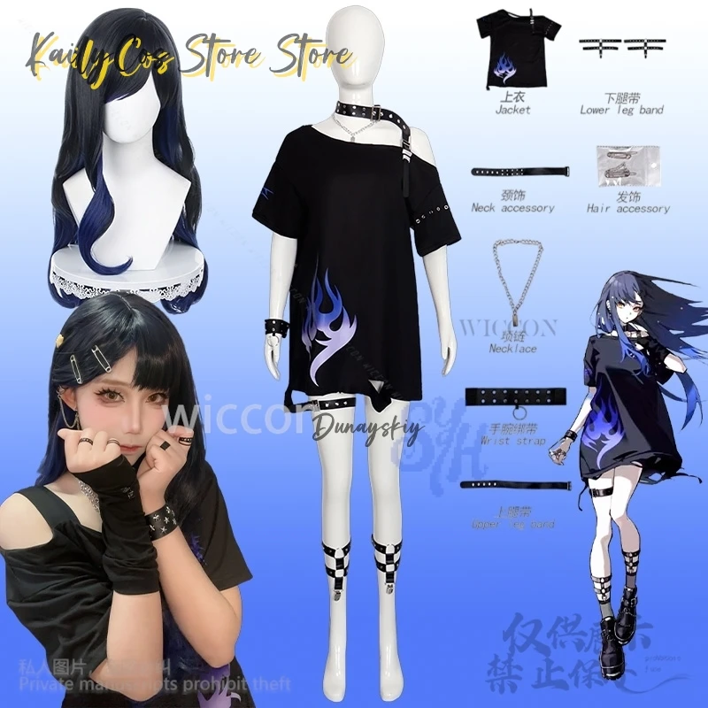 

Shiraishi An Cosplay Game Project Sekai Colorful Stage Anime Costume Black Fashion Long T-Shirt Hiphop Punk Jirai Kei Halloween