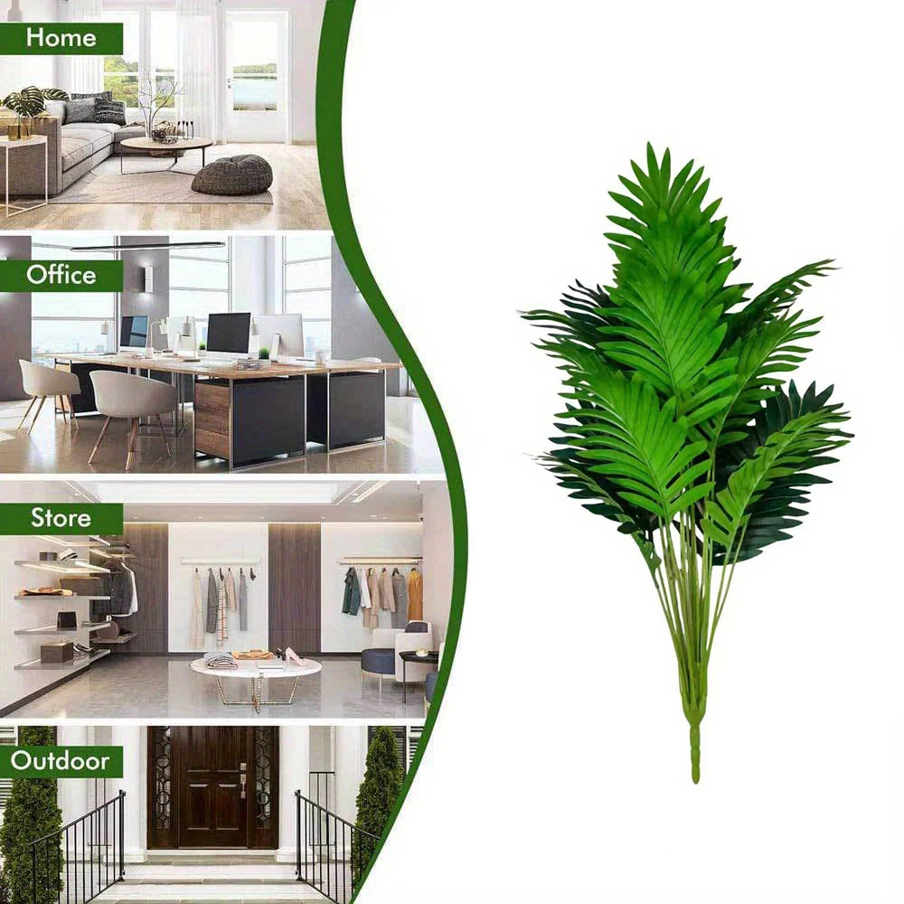 

Realistic Artificial Plants - Long Stems and Large Leaves for Indoor/Outdoor Decoration - Beautiful Green Plant Decoration