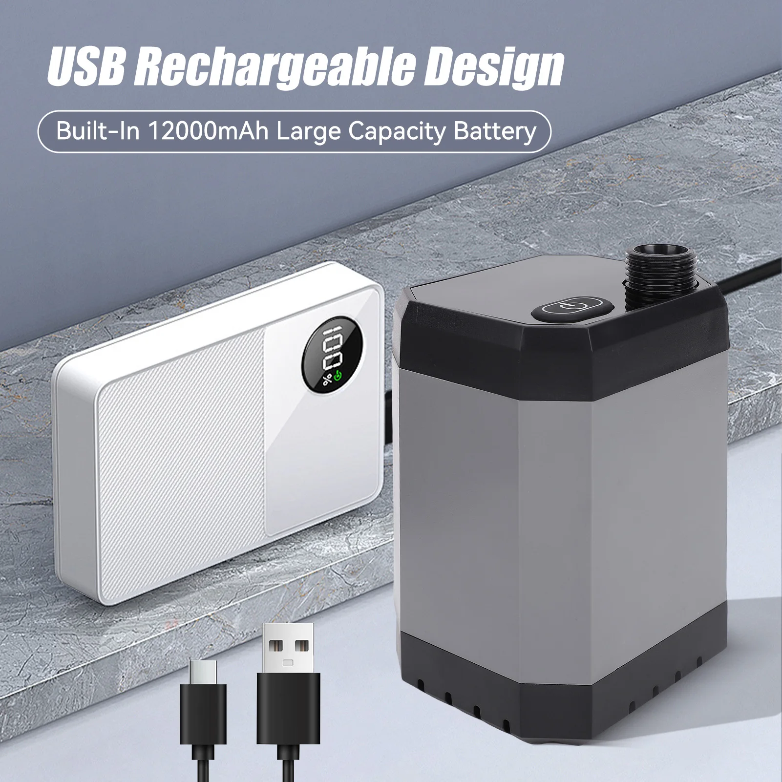 Ducha portátil para exteriores, pantalla Digital recargable por USB, ducha de Camping de 12000mAh para acampar, senderismo, baño para mascotas, surf, barco, RV