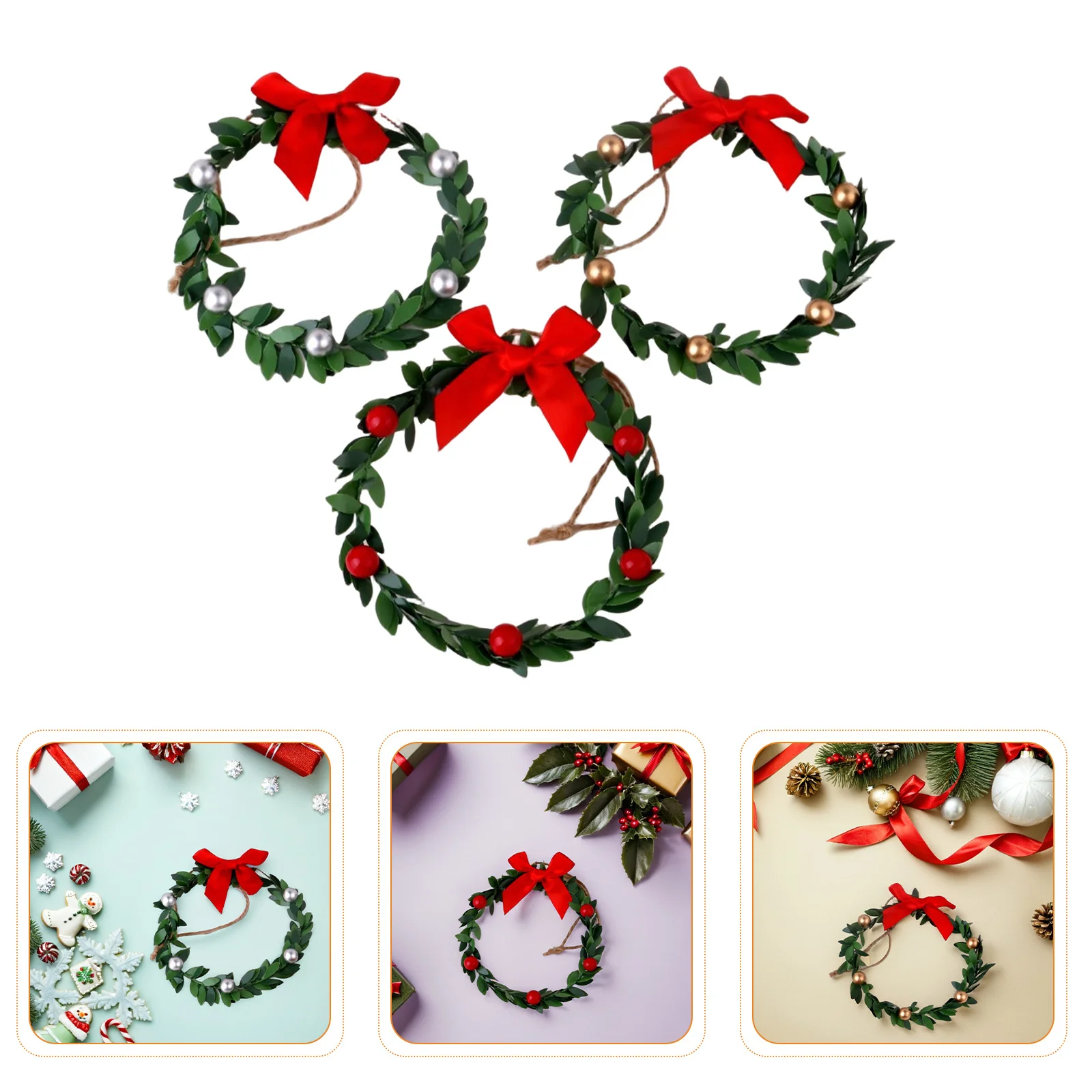 

9Pcs Christmas Wreaths Mini Wreaths Ribbon Bow Kitchen Cabinets Windows Chair Back Holiday Tree Decoration Indoor Artificial