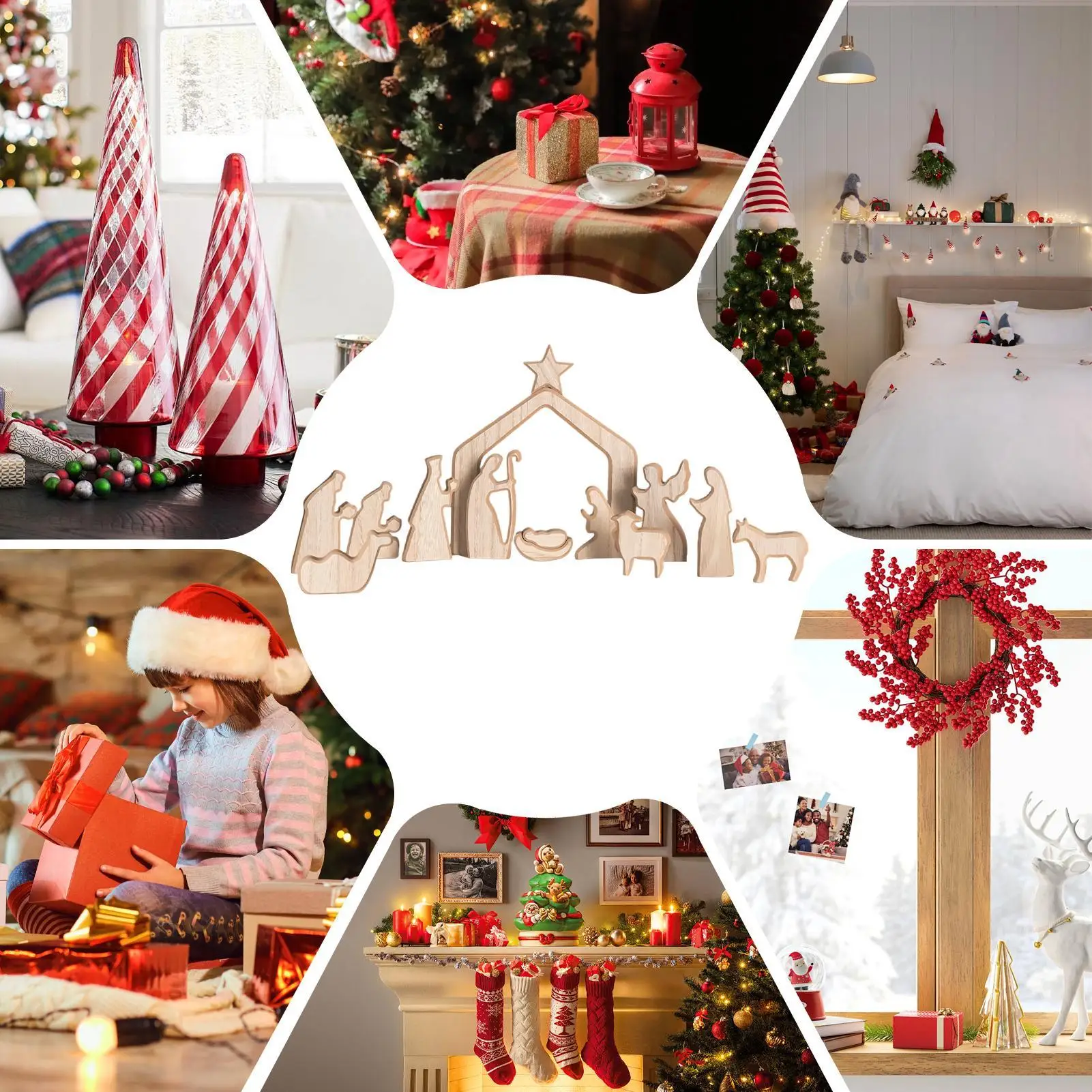Wooden Nativity Set Christmas Religious Miniature Figurine Decoration Miniature Nativity Scene Statue For Tabletop Cabinet