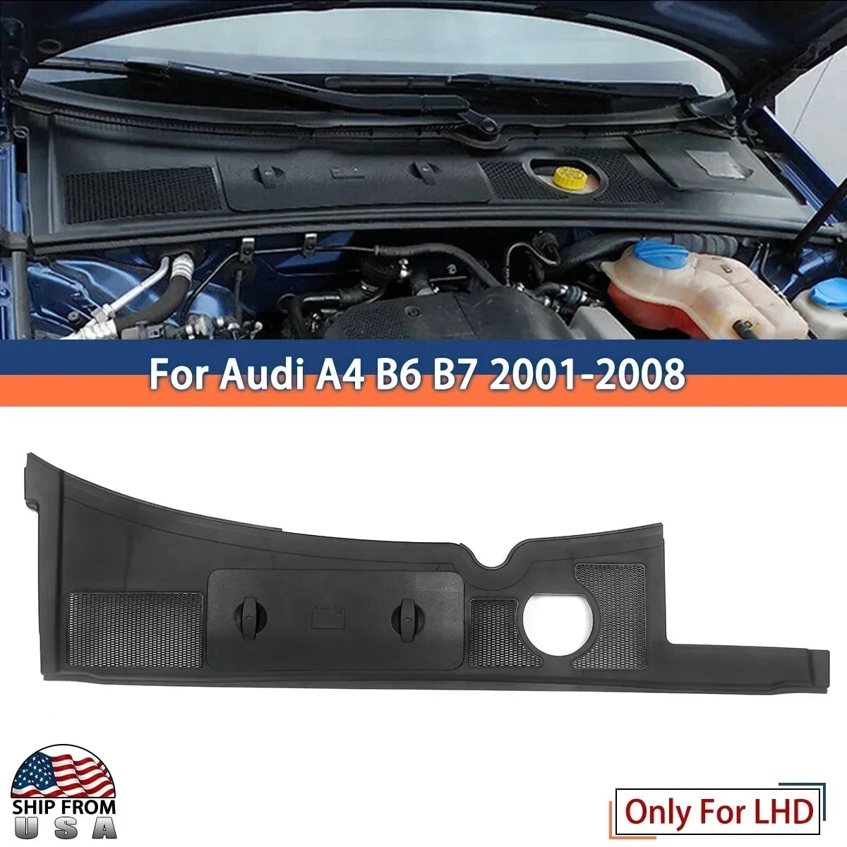 Black Battery Tray Cover Cap for 2001-2008 Audi A4 S4 RS4 8E B6 B7 Sedan Avant