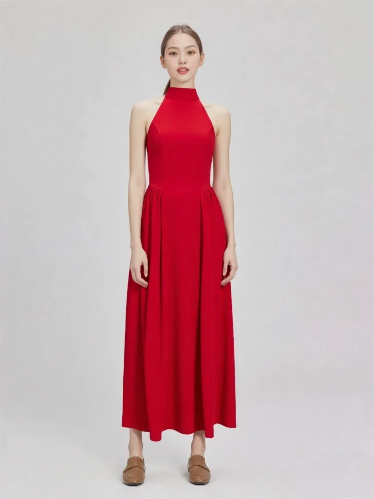 

Elegant Halter Ruched Long Formal Evening Dress Red