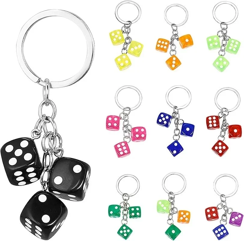 Creative Key Holder Dice Shaped Keychain Resin Amulet Charms Keyring For Women Handbag Bag Casino Parties Gifts Key Accessories