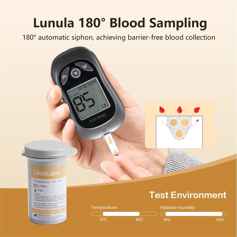 Sinocare Gold AQ Plus Blood Glucose Meter Kit Blood Sugar Test Kit with Golden Strips More Accurate Diabetes Monitor