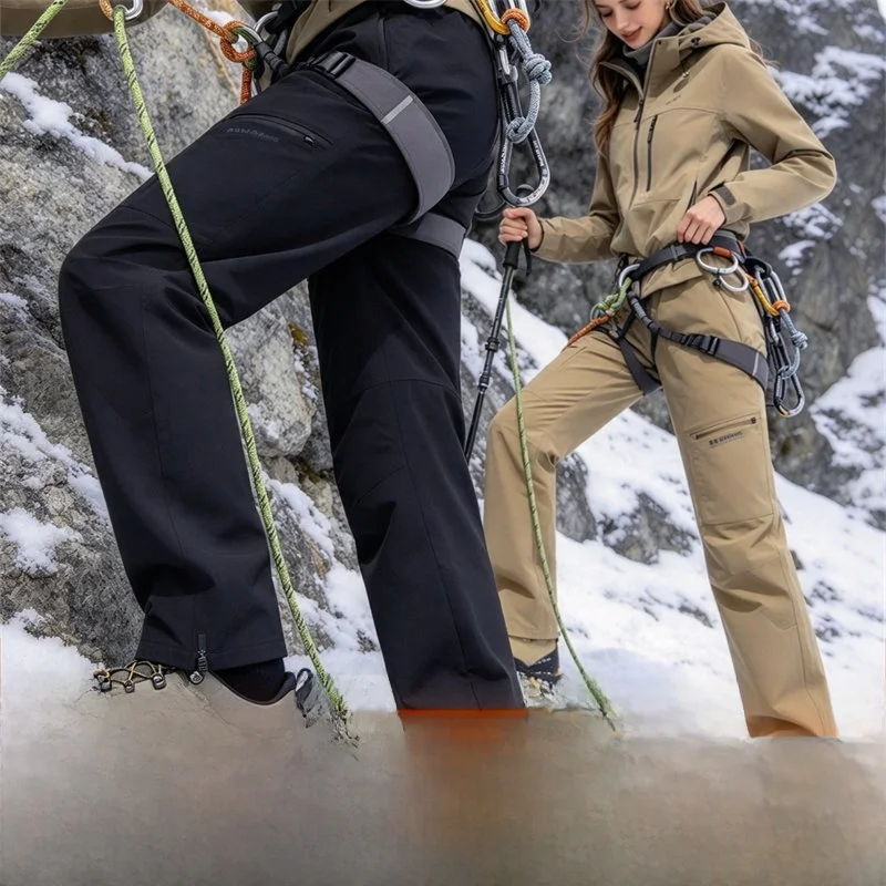 Outdoor Winter Fleece Lined Waterproof Snow Ski Pants Polar Cold Resistant Men Women Thermal Polar Fleece Trousers for Couples