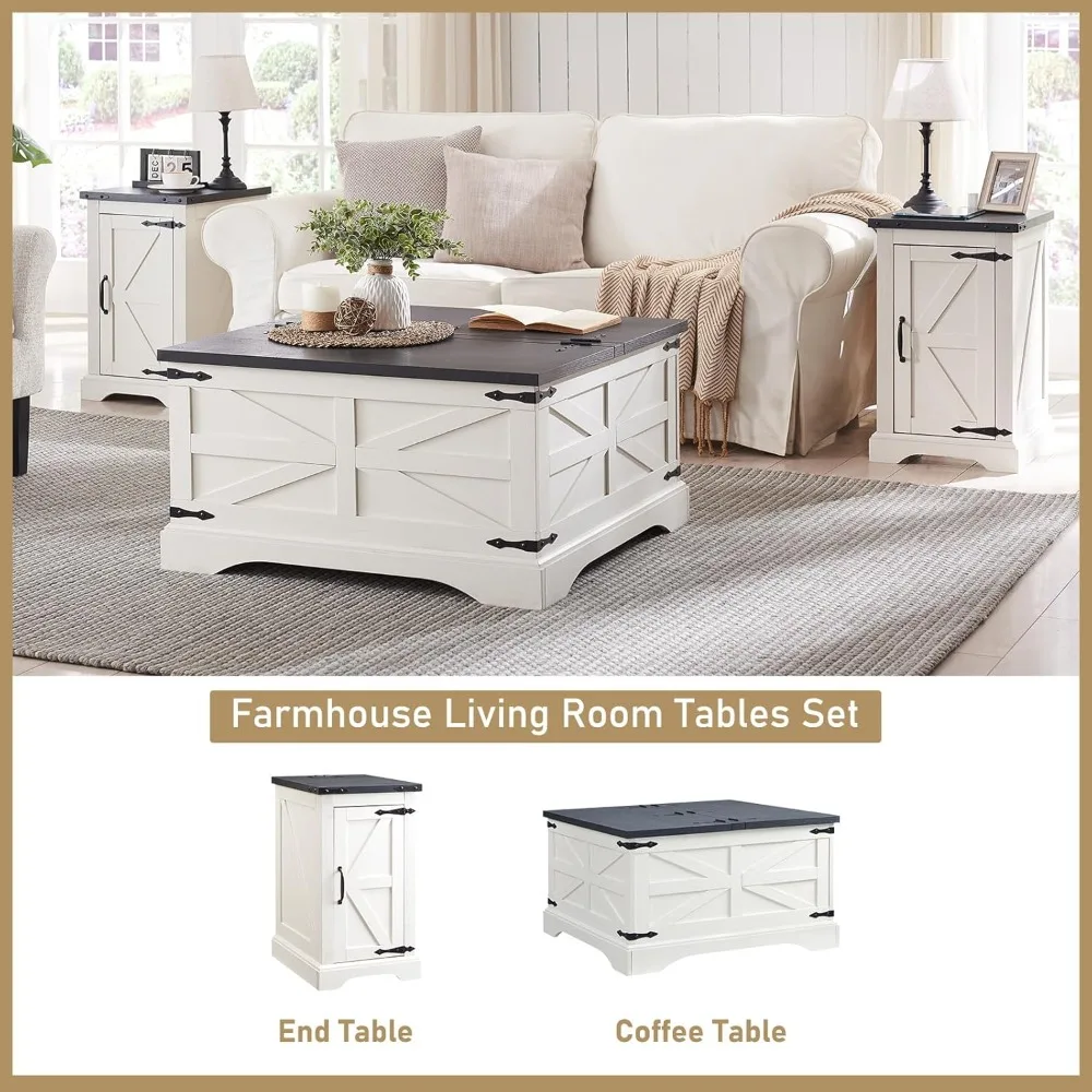 Farmhouse Coffee Table with Large Hidden Storage Compartment and Living Room Wooden Center Table with Hinged Lifting Tabletop