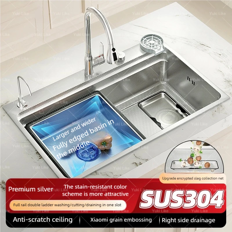 

Silver Stainless Steel Kitchen Sink Rice Granule Embossing Antifouling Antiscratch Large Single Slot Household Dish Wash Sink