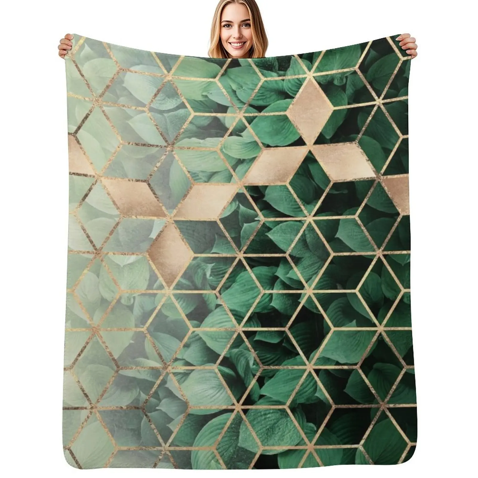 Leaves And Cubes Throw Blanket Anti Shedding Soft Fuzzy Blanket for Home