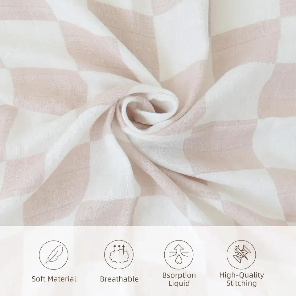 Couverture d\'emmaillotage en mousseline de bambou pour nouveau-né, motif à carreaux, coton, chaîne Babydeken