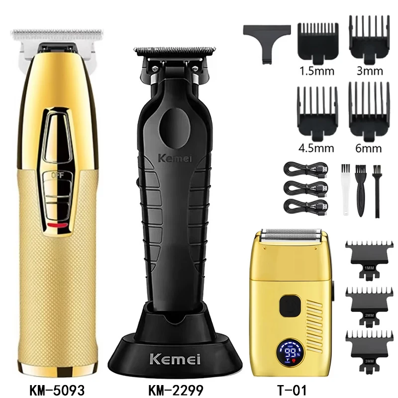 Kemei Clipper Km-2299 Km-5093 T-01 Cordless Beard Trimmer Electric men's Hair Clipper for Men Professional Hair Trimmer Kit