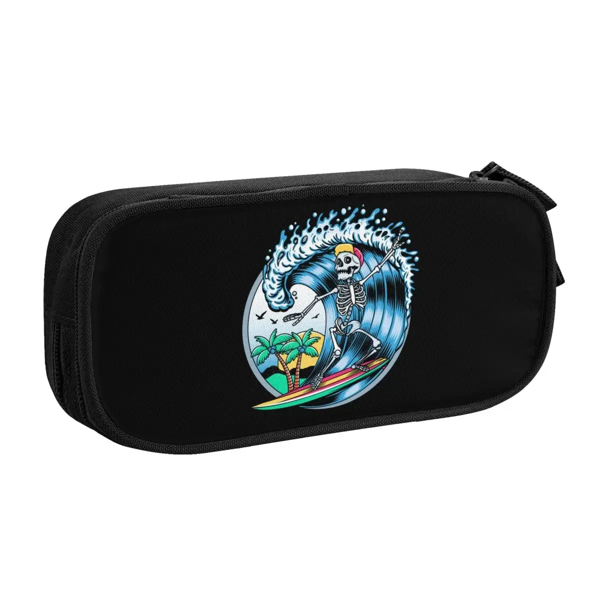 Custom Summer Surf Rider Skull Surfing Cute Pencil Cases Girls Boys Large Capacity Pencil Box Student School