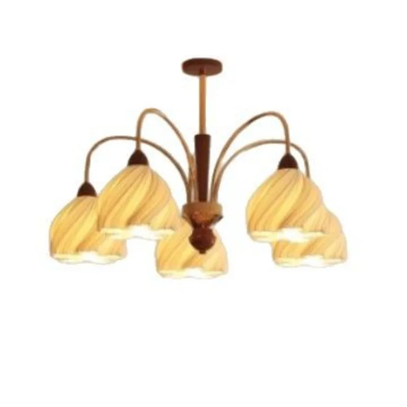 

French skirt living room chandelier retro walnut cream chandelier medieval eye protection bedroom dining light