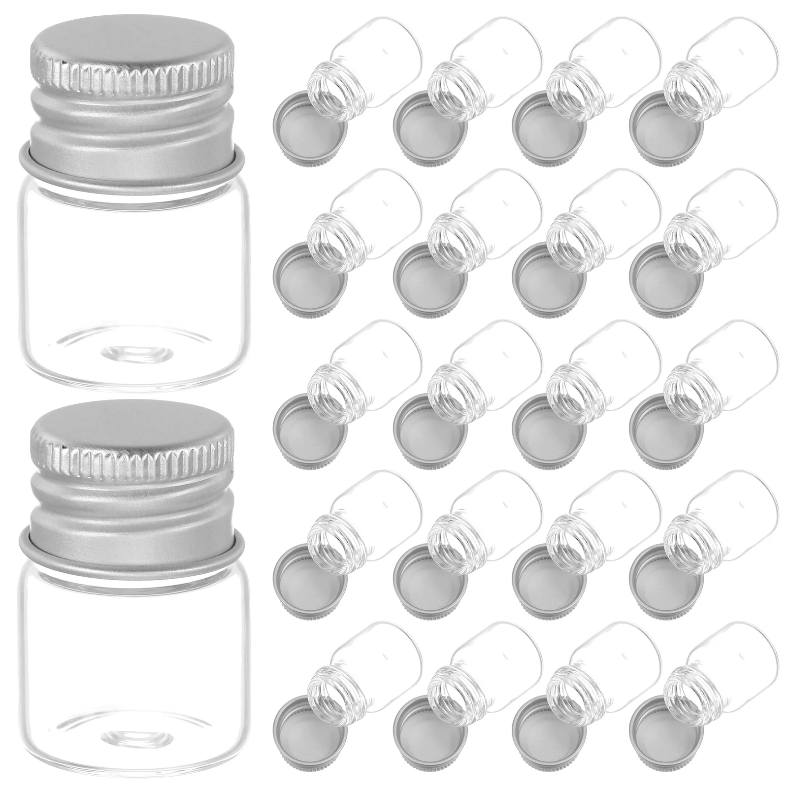 

48Pcs Aluminum Cap Glass Bottles Small Transparent Airtight Screw Cap Containers for Perfume Essential Oils Sample Storage DIY