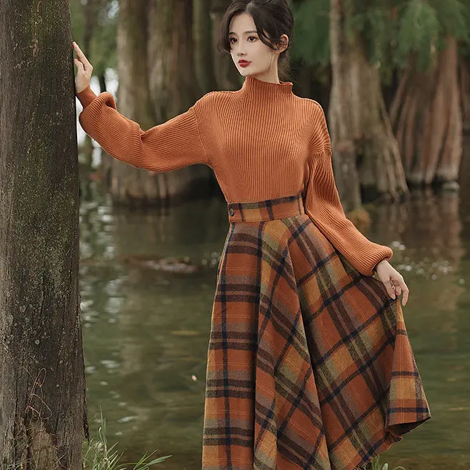 

Autumn Winter 2026 New Style Small Fragrance Wind Sweater Set Elegant Ladylike High Waist Skirt Two Piece Suit Fashionable