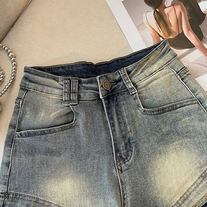 

Women's New Summer Slim Stretch High-waisted Denim Shorts, Hong Kong Retro Spice Girl Skinny Short Jeans Comfortable and Casual