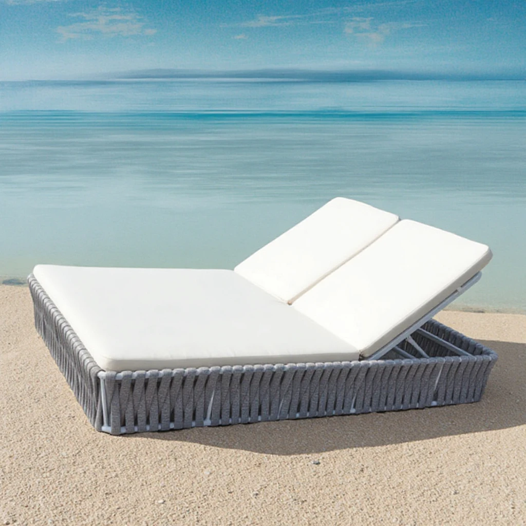 

Double r Rattan Sun Bed Chaise Patio Furniture for Beach Hotel Vacation Pool Garden Outdoor Setting for Beach Pool