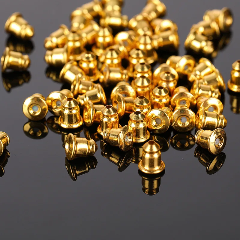 100Pcs Bullet Earring Backs for Stud Classic Gold Silver Plated Metal Plug Settings Base Ear Studs Stoppers DIY Jewelry Making
