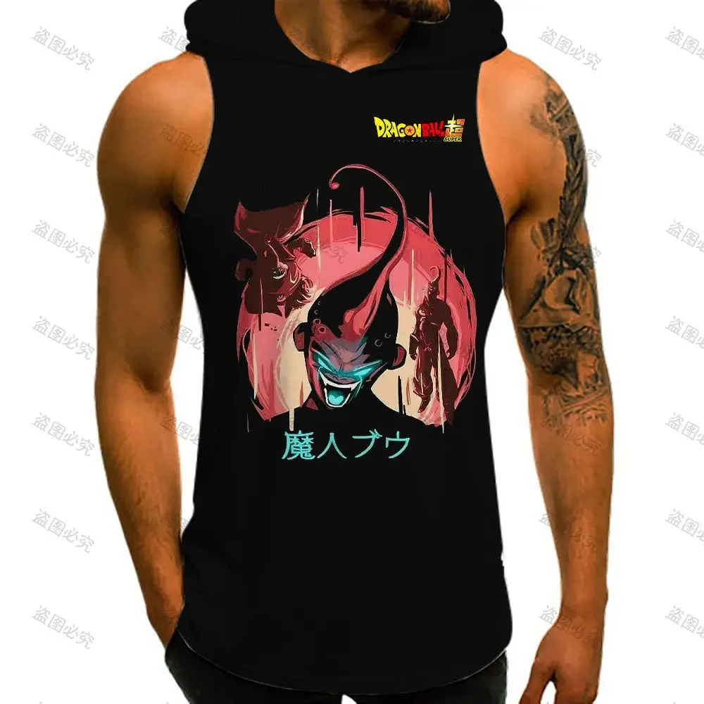 Dragon Ball Z Men\'s Vest With Hood Gym Goku High Street 2024 S-3XL Sleeveless Vests Summer Anime European Size Harajuku Vegeta